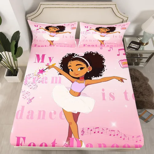 Miniatura 20 de Erosebridal Lindas sábanas negras para niñas, sábana bajera ajustable de niña africana americana, tamaño individual, sábanas psicodélicas moradas
