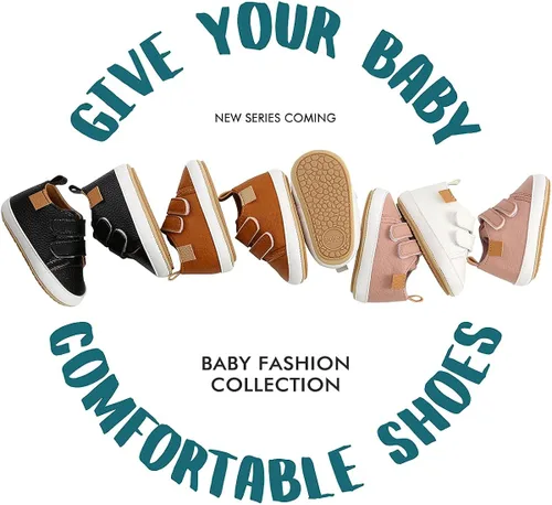 Miniatura 6 de QWZban Zapatos de bebé para niños y niñas, zapatillas de deporte con suela de goma antideslizante, para cuna de bebé, zapatos de vestir