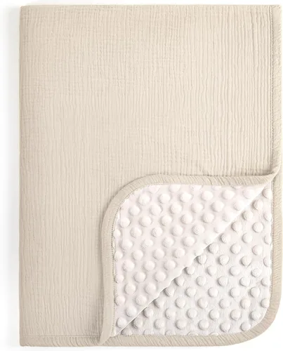 lulumoon Mantas para Bebé Unisex para Recién Nacidos: Respaldo Térmico Minky con Puntos - Manta de Recepción de Muselina para Esenciales de Bebé y