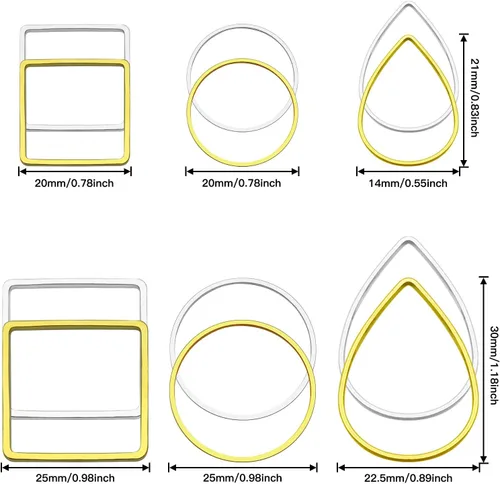 Miniatura 3 de Ximalun 120 aretes de aro para hacer joyas, 3 formas de lágrima, cuadrados, círculos, redondos, a granel, marco de colgante de bisel abierto