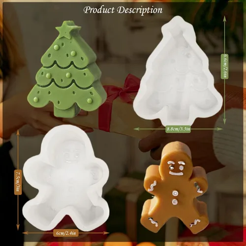 Miniatura 3 de Paquete de 2 moldes de silicona 3D para velas, árbol de Navidad + molde de hombre de jengibre, molde de fondant de Navidad para hacer velas