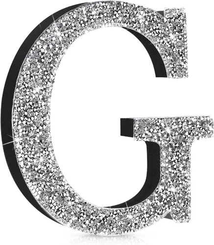 Miniatura 45 de Qunclay Letras brillantes de cristal plateado de 5.7 pulgadas, decoración de diamantes triturados, letra de madera con purpurina con tornillo
