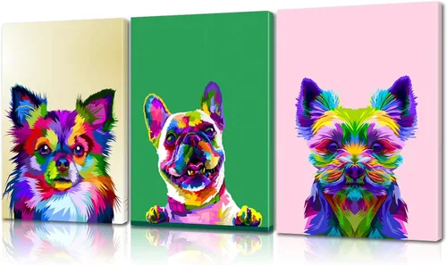 Miniatura 35 de Arte de Pared de Bulldog Francés de 3 Piezas Arte de Pared de Lienzo de Perro - Pintura de Bulldog Francés con Marco de Madera Incorporado