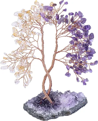 Miniatura 9 de mookaitedecor Árbol de cristal de aventurina verde natural y aguamarina con base de racimo de amatista, árbol del dinero de la vida adorno