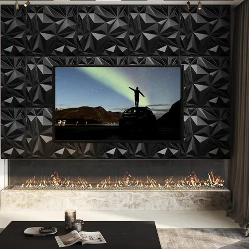 Miniatura 3 de STICKGOO Paquete de 12 Paneles de Pared 3D para Decoración de Pared Interior, Paneles de Pared de Acento con Diseño de Diamante Negro, 19.7''x19.7
