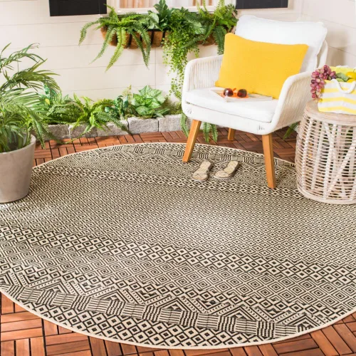 Miniatura 53 de SAFAVIEH Alfombra lavable para exteriores, colección Courtyard de 2.3 x 6.7 pies, beige y azul aguamarina, no desprende pelusa y es fácil