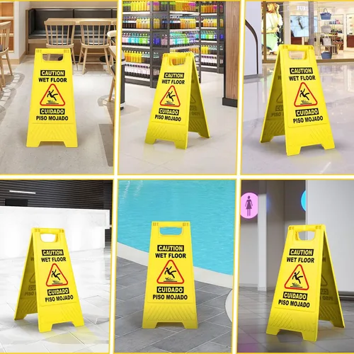 Miniatura 7 de XPCARE Letrero plegable bilingüe de precaución mojado para piso, doble cara con marco en A, cartel de precaución de seguridad, comercial, 17.5