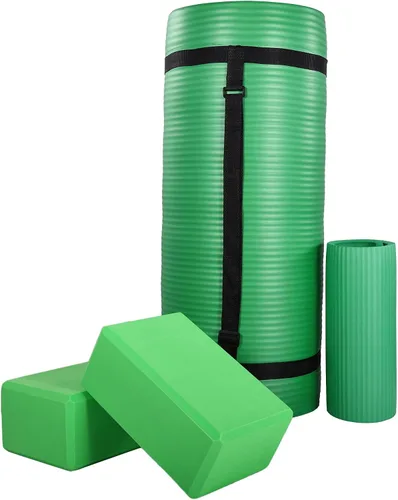 BalanceFrom Esterilla de yoga multiusos de 1 pulgada extra gruesa de alta densidad antidesgarro con correa de transporte, bloques de yoga opcionales