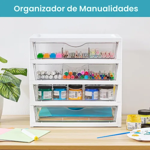 Miniatura 7 de Vtopmart Organizador de escritorio transparente, organizador de archivos de escritorio de 4 niveles con cajones, organización de escritorio