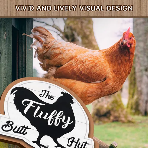 Miniatura 3 de The Fluffy Butt Hut Signs,cartel de gallinero, decoración de cobertizo de pollo para el hogar (blanco)