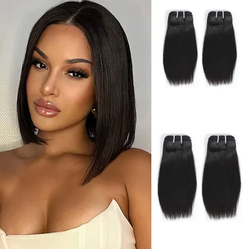 Paquetes de cabello corto de 10 pulgadas y 12 pulgadas 10A, cabello virgen brasileño liso 4 paquetes de cabello liso 100% cabello humano liso sin