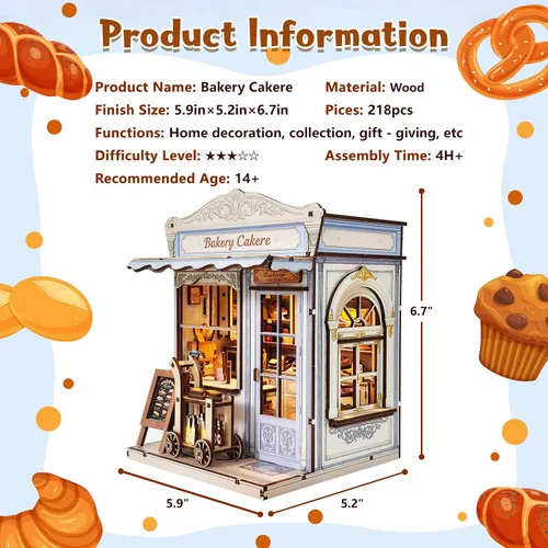Miniatura 2 de Kit de construcción de casa en miniatura DIY, kit de rincón de lectura de panadería, rompecabezas de madera en 3D para estanterías, kit de casa