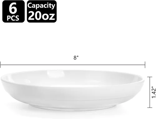 Miniatura 2 de Fasmov Tazones de melamina para pasta, paquete de 6 cuencos grandes de 8 pulgadas y 20 onzas, cuencos de ensalada poco profundos, platos profundos