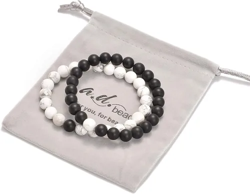 Miniatura 4 de AD Beads 2 pulseras elásticas de cuentas de distancia para él y para ella, pulsera de yoga de piedra natural