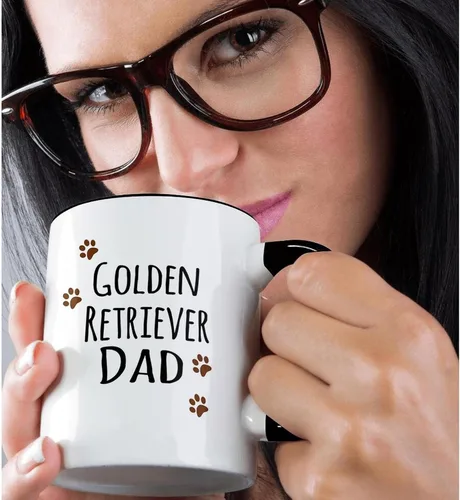Miniatura 2 de 3dRose (mug_153915_4) Golden Retriever Dog Dad - Perro por raza - huellas marrones - amante de los perritos - amor orgulloso del dueño de mascotas
