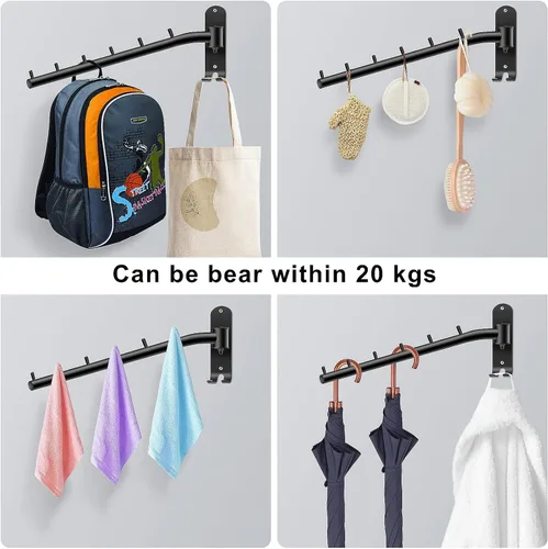 Miniatura 5 de Bosszi Paquete de 2 percheros plegables montados en la pared, ganchos de ropa de acero inoxidable con soporte para brazo oscilante, sistema colgante