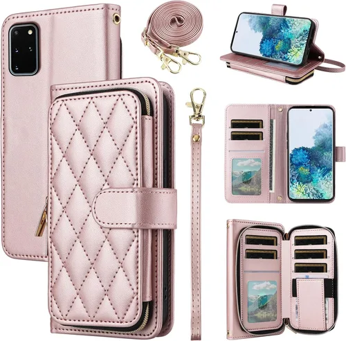 Miniatura 45 de Funda de Cartera para Samsung Galaxy S20 FE 5G de 6.5 Pulgadas con Correa para Muñeca, Billetera con Cremallera y más de 9 Ranuras para Tarjetas