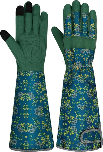 Guantes largos de jardinería para mujer, guantes de cuero a prueba de espinas, guantes de trabajo transpirables para mujeres, patio, exteriores