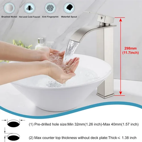 Miniatura 2 de Midanya Grifos altos de lavabo de cascada para lavabo, lavabo, lavabo de una sola manija, 1 agujero, moderno, con mangueras de drenaje emergentes