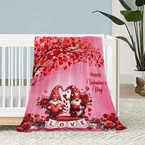 Manta para bebé para el día de San Valentín, manta pequeña de gnomo rosa con corazón de amor, regalo para cuna, suave, acogedora, ligera, mullida,