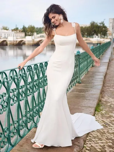 Miniatura 9 de Vestido de novia formal sin tirantes con encaje, largo de sirena para mujer 2019 WD162