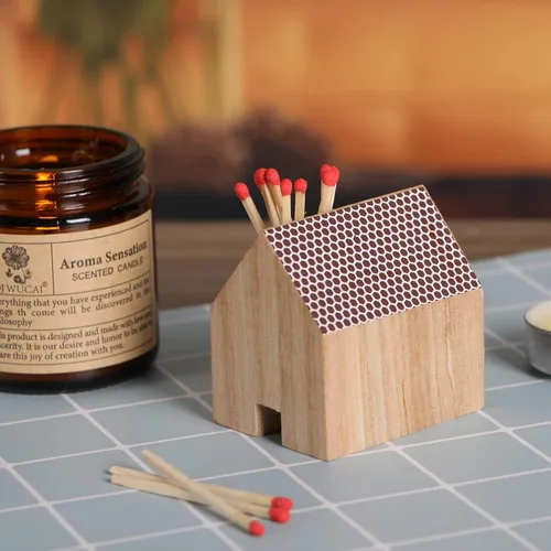Miniatura 7 de Juego de 2 soportes de madera con forma de casa de Haoideo con almohadilla de golpeador; Haoideo Home Decor Wood House Match Holder Natural Life