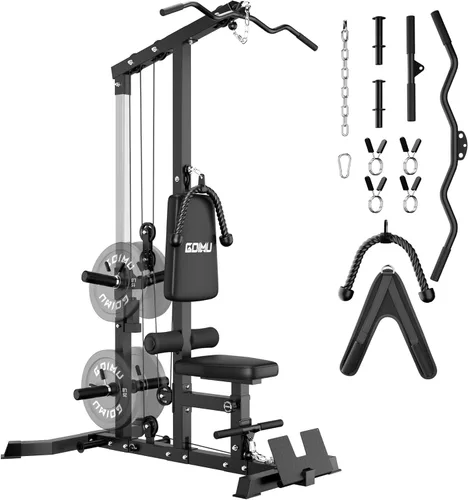 Miniatura 12 de LS01 Máquina de tracción LAT, máquina de cable para remo LAT con abdominales, torre LAT con accesorios de remo con cable, estaciones de polea 3 en 1
