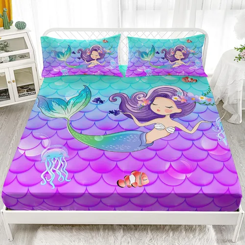 Miniatura 11 de AILONEN Axolotl - Juego de sábanas bajeras para niños, tamaño individual XL, color rosa y azul degradado kawaii, lindas sábanas de fresa salamandra