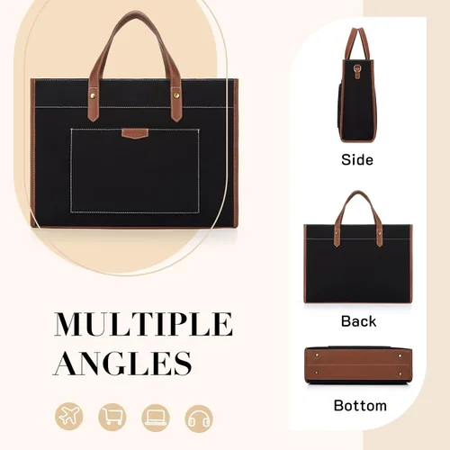 Miniatura 7 de Missnine Bolsa de mano para laptop de 15.6 pulgadas, bolsa de hombro para laptop de lona, bolsas de trabajo, cartera de mano informal, maletín