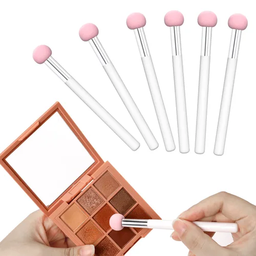 Miniatura 9 de 6 piezas de esponja de base para polvo, esponja de maquillaje con mango, esponjas de maquillaje de hongos, esponja correctora, cepillo de Negro