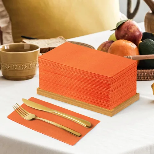 Miniatura 6 de KAMMAK Servilletas Desechables Paquete de 100 Servilletas de Papel Tipo Tela Naranja para Cena con Bolsillo Plegado Servilletas de Boda Toallas