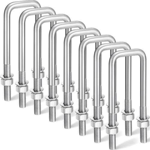 Hicarer Juego de 8 Pernos en U Cuadrados de Acero Inoxidable 304 de 2 Pulgadas 1/2'' de diámetro x 2-1/16" de ancho x 6-5/16" de largo para Remolque