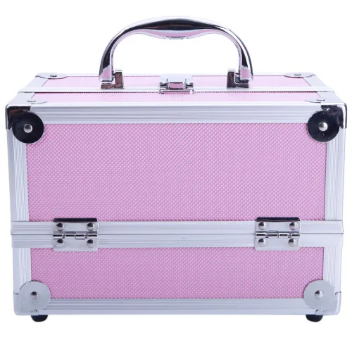 Miniatura 6 de Estuche de tren de maquillaje portátil profesional, estuche de aluminio para maquillaje, joyero, organizador de almacenamiento de cosméticos con Rosa