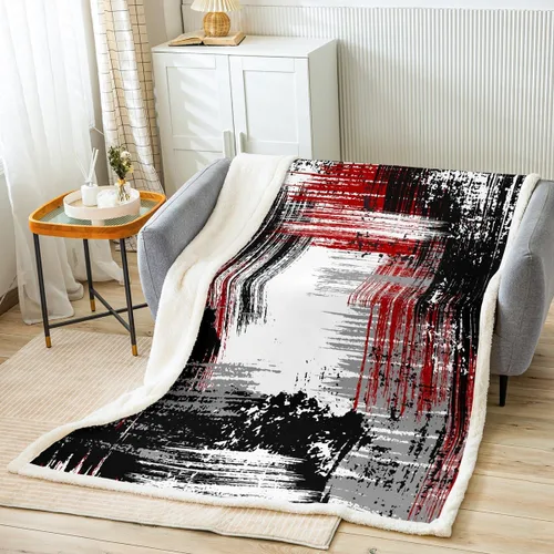 Manfei Manta abstracta moderna de arte abstracto para decoración de habitación de niños y niños, estilo grunge, color rojo, negro, gris, para sofá,