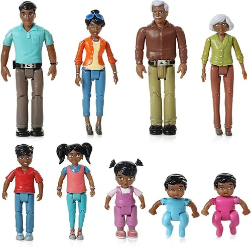 Beverly Hills Doll Collection Sweet Li'l Family African American Dollhouse People - Juego de 9 figuras de acción para abuelo, abuela, mamá, papá,