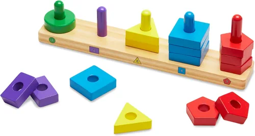 Miniatura 4 de Tablero Melissa & Doug Apila y Ordena, juguete educativo de madera con 15 piezas de madera maciza