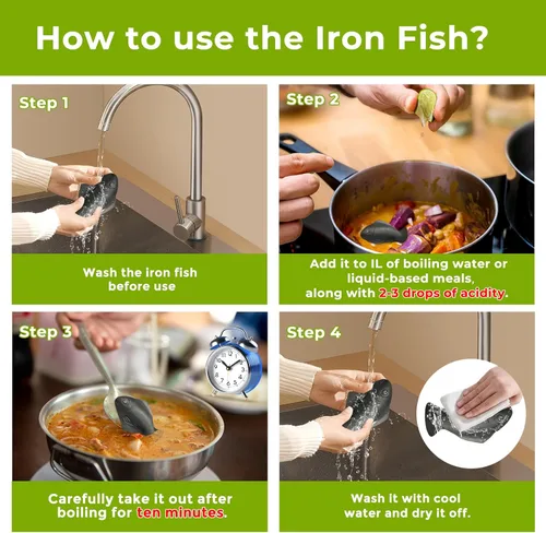 Miniatura 4 de Bonito pescado de hierro, una fuente natural de hierro, herramienta de cocina segura para añadir hierro a alimentos y agua, reducir el riesgo