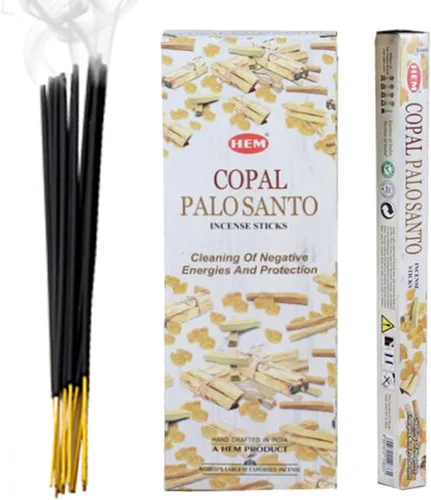 4 cuartos y más Copal Palo Santo - Caja de seis tubos de 20 varillas, 120 varillas en total, incienso de dobladillo de la India