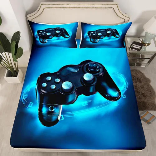 Feelyou Juego de Ropa de Cama Gaming para Niños, Juego de Sábanas de Cama Tamaño Full, Microfibra Suave, Consola Gamer de Videojuegos, Sábana Multi