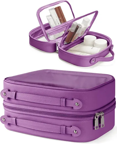 Miniatura 18 de Bolsa de Cosméticos Transparente de Doble Capa Bolsa de Artículos de Tocador de Viaje Estuche de Maquillaje Transparente con 4 Compartimentos, Bolsa