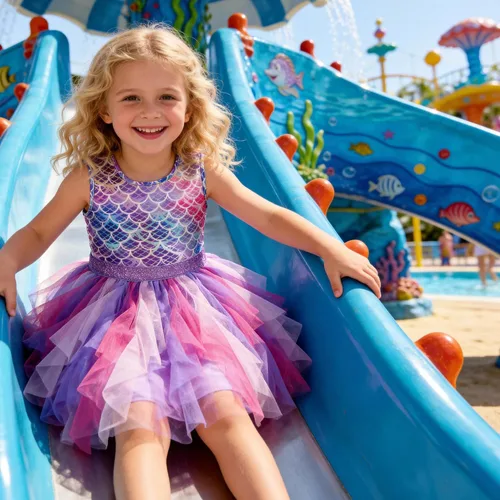 Miniatura 3 de DXTON Vestidos tutú para niñas pequeñas, vestido de verano de tul de sirena para fiesta de cumpleaños para 3-8 años