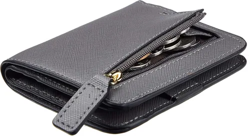 Miniatura 38 de Toughergun Cartera pequeña de cuero delgada para mujer con protección RFID, mini monedero bifold compacto con ventana de identificación transparente