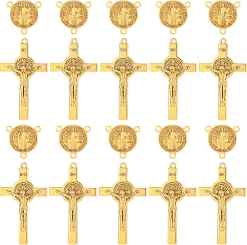 Miniatura 2 de Juego de 30 piezas de crucifijo y medalla de rosario de San Benito, medalla de 2.1 pulgadas y cruz de 5.3 pulgadas, 15