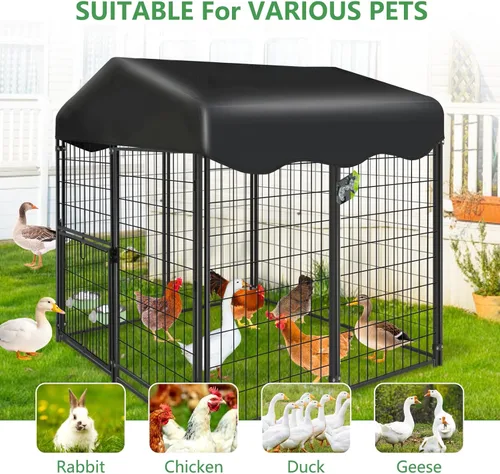 Miniatura 7 de Perrera para Perros al Aire Libre 4x4.2x4.5 pies, Perrera Exterior para Perros con Techo, Perreras Grandes para Perros con Puerta Giratoria y 2