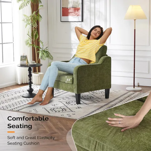 Miniatura 4 de VINGLI Silla de Acento para Sala de Estar Sillas Verde Oliva Silla de Lectura para Dormitorio Silla con Brazo Recogido Sillas de Acento Modernas