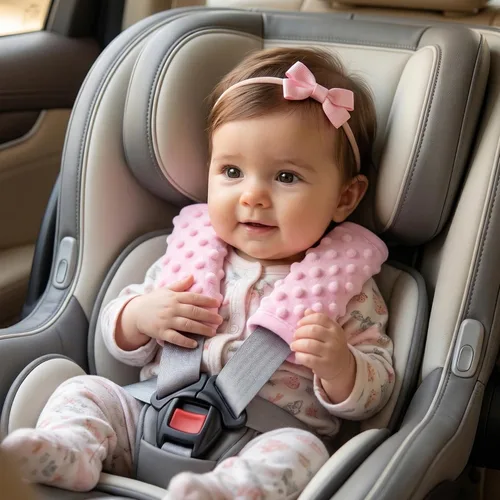 Miniatura 3 de Pro Goleem Fundas de correa de asiento de automóvil para bebés y niñas, almohadillas suaves para todos los asientos de automóvil, cochecito, Rosa