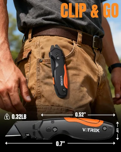 Miniatura 5 de Cuchillo utilitario plegable de 4 en 1, cuchillo de corte de caja multiherramienta con clip de cinturón, cuchillo de afeitar de cambio rápido