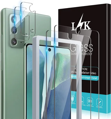 Paquete de 4 protectores de pantalla de vidrio templado L4K + 2 protectores de lente de cámara compatibles con Samsung Galaxy Note 20, nueva
