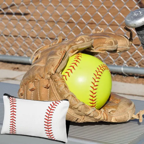 Miniatura 4 de Eccliy 20 bolsas de maquillaje de béisbol, regalos de equipo deportivo a granel, bolsa de cosméticos de béisbol, accesorios para mujeres, bolsa