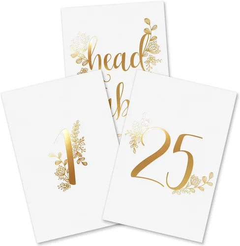 Sweetzer & Orange - Números de mesa dorados para bodas – 1 a 25 elegantes tarjetas de mesa para bodas, bar mitzvah, decoraciones de quinceañera,